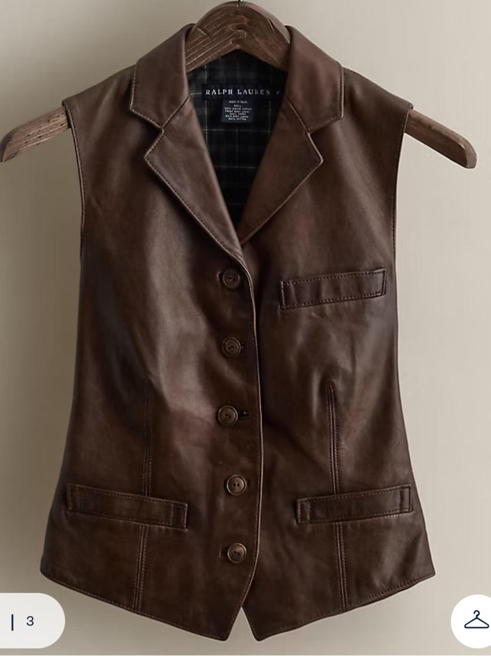 Vintage Ralph Lauren Leather Vest Womens 6 Waistcoat Equestrian Western Brown